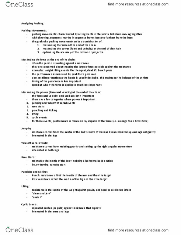 Kinesiology 2241A/B Lecture Notes - Lecture 22: Bench Press, Running Start, Deadlift thumbnail