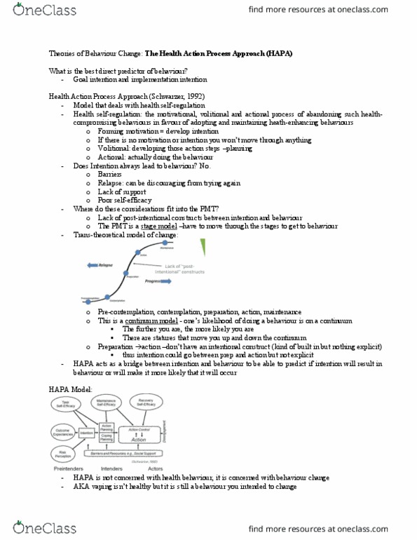 Kinesiology 3476F/G Lecture Notes - Lecture 9: Health Action Process Approach, Transtheoretical Model, Benefit Shortfall thumbnail