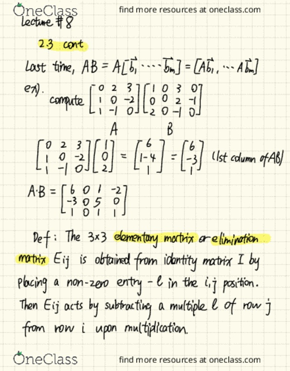 MAT 22A Lecture Notes - Lecture 8: Elementary Matrix, Identity Matrix, Mexican Peso cover image