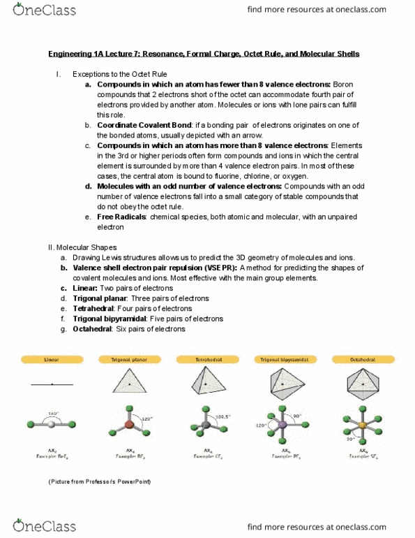 ENGR 1A Lecture Notes - Lecture 7: Trigonal Planar Molecular Geometry, Electron Shell, Valence Electron cover image