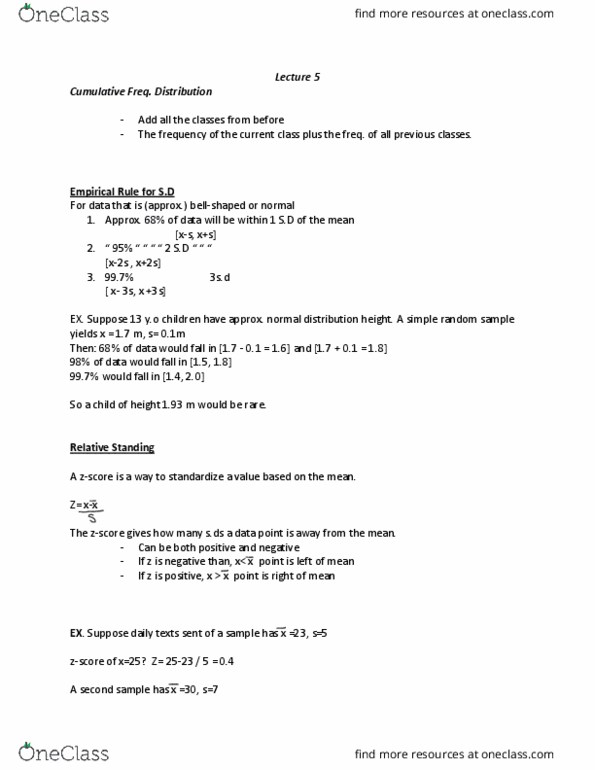 MATH 1P98 Lecture Notes - Lecture 5: Simple Random Sample, Quartile, Interquartile Range cover image