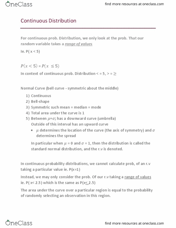 MATH 1P98 Lecture Notes - Lecture 7: Normal Distribution, Random Variable cover image