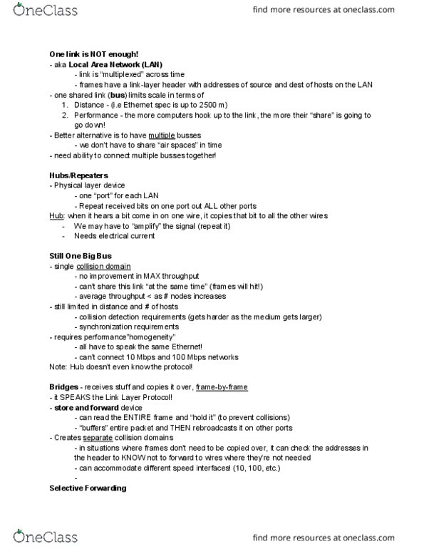 CSE 123 Lecture Notes - Lecture 7: Local Area Network, Collision Domain, Collision Detection thumbnail