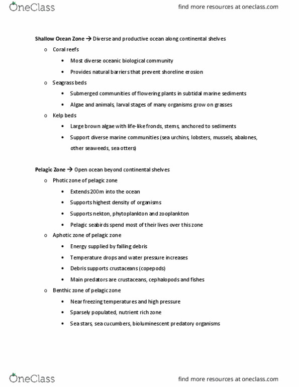 BIOB50H3 Lecture Notes - Lecture 5: Pelagic Zone, Aphotic Zone, Continental Shelf thumbnail