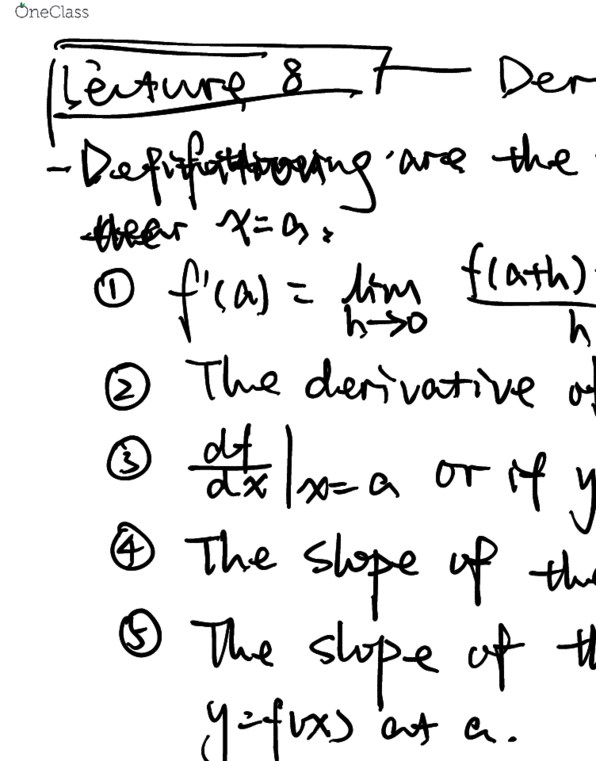 MAT 21A Lecture 8: definition of derivatives and some examples cover image