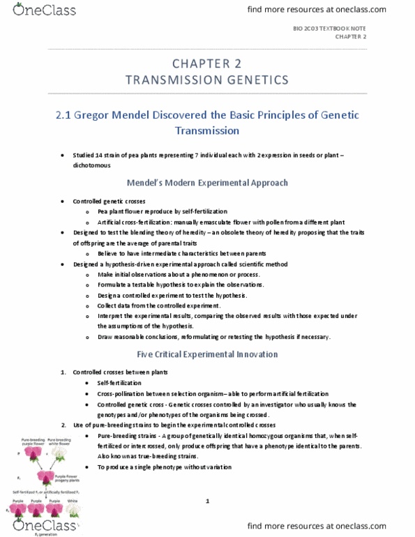 BIOLOGY 2C03 Chapter Notes - Chapter 2: In Vitro Fertilisation, Scientific Control, Heredity thumbnail
