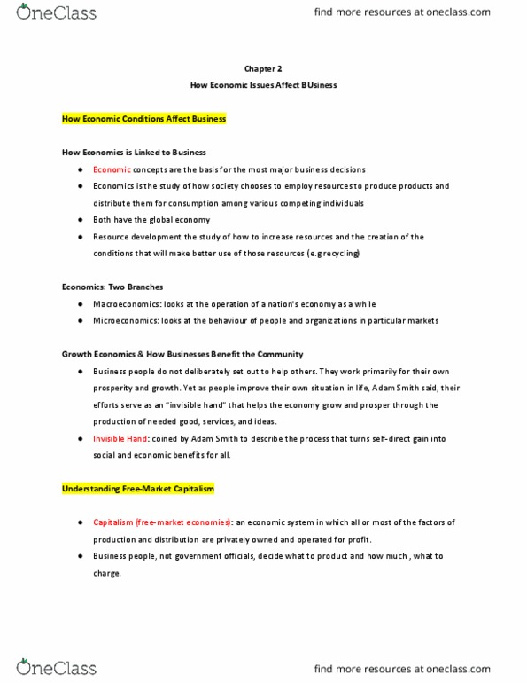 COMMERCE 1B03 Chapter Notes - Chapter 2: Invisible Hand thumbnail