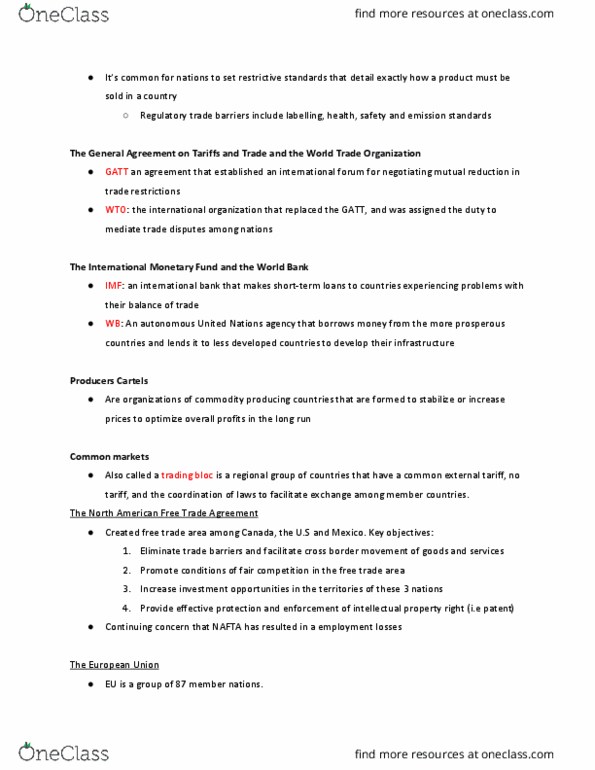 COMMERCE 1B03 Chapter Notes - Chapter 3: North American Free Trade Agreement, Common External Tariff, International Monetary Fund thumbnail