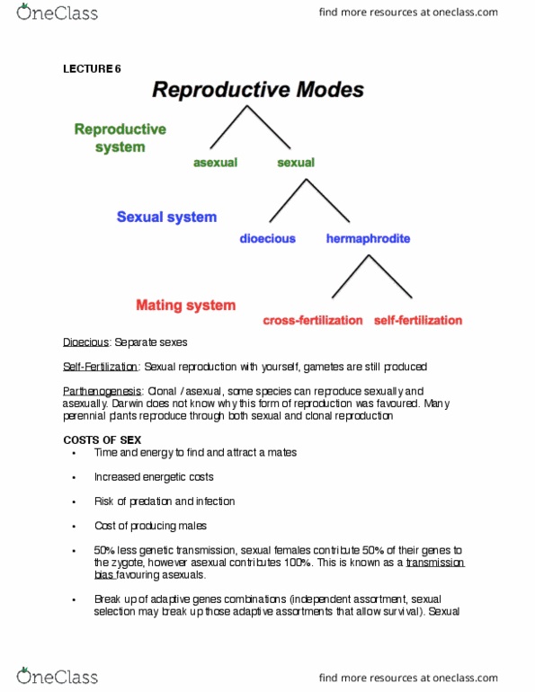 BIO120H1 Lecture Notes - Lecture 6: Mendelian Inheritance, Sexual Reproduction, Dioecy thumbnail
