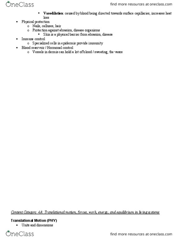 NPB 101 Lecture Notes - Lecture 28: Dermis, Vasodilation, Equations Of Motion thumbnail