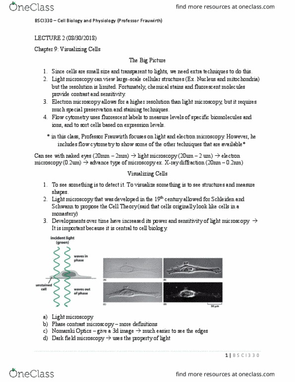 BSCI 330 Lecture Notes - Lecture 2: Phase-Contrast Microscopy, Dark Field Microscopy, Flow Cytometry thumbnail