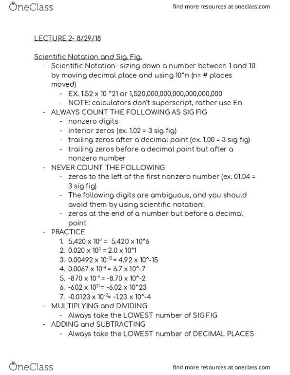 CHEM 1122 Lecture Notes - Lecture 2: Decimal Mark, Scientific Notation, Ampere thumbnail