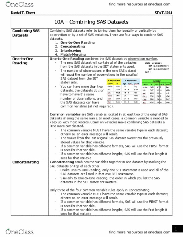 STAT 3094 Lecture 10: STAT-3094 - Lecture 10A - Combining SAS Datasets thumbnail