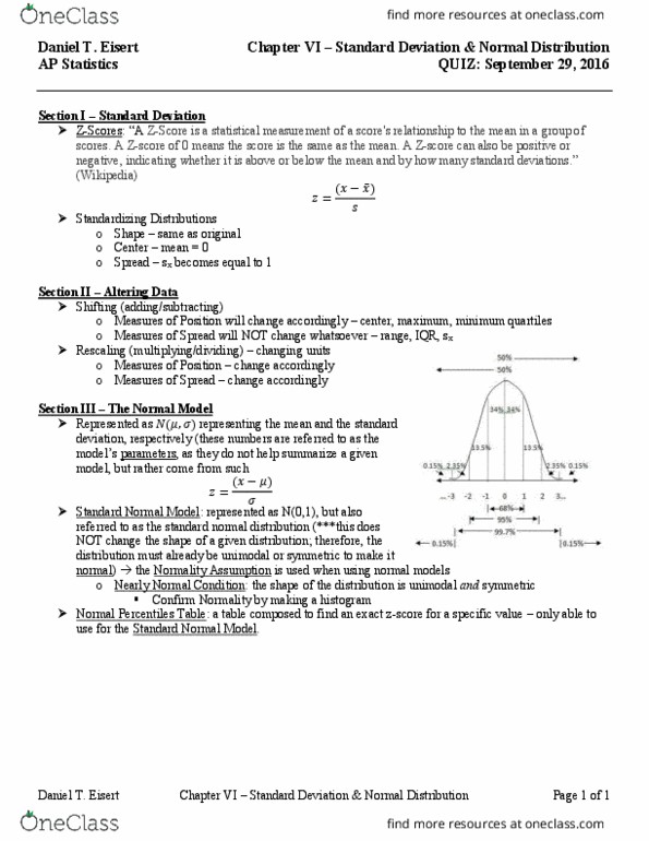 STAT 2004 Lecture Notes - Lecture 6: Normal Distribution, Standard Deviation, Unimodality thumbnail