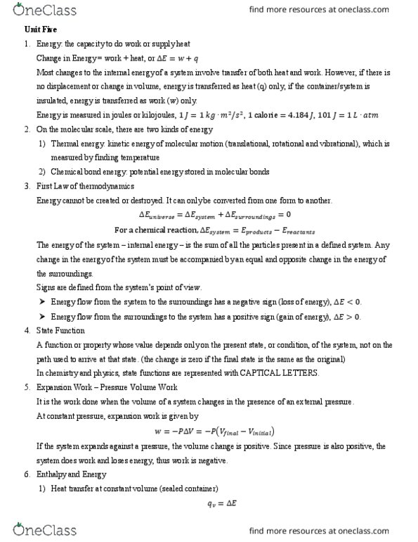 CHM135H1 Lecture Notes - Lecture 5: Calorimeter, Spontaneous Process, Endothermic Process thumbnail