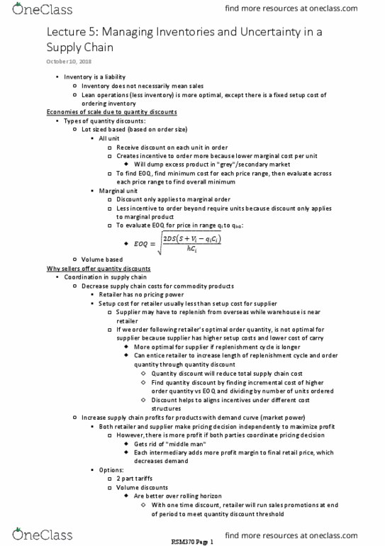 RSM370H1 Lecture Notes - Lecture 5: Carrying Cost, Stockout, Hockey Stick thumbnail