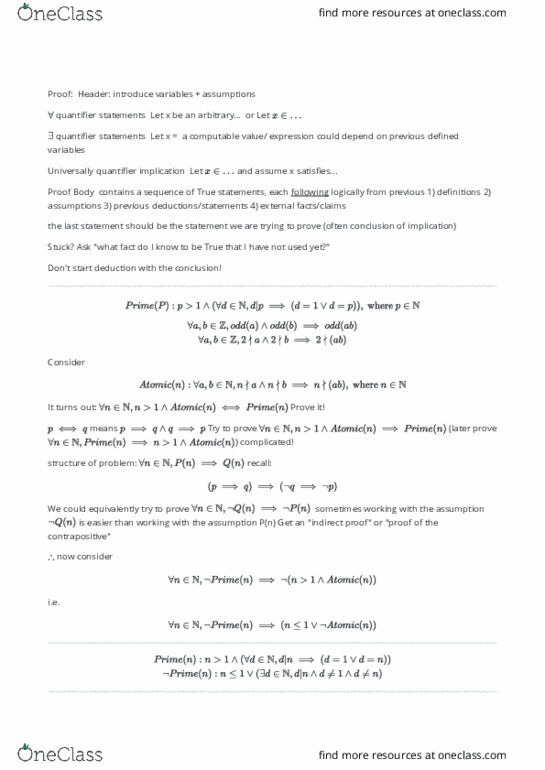 CSC165H1 Lecture Notes - Lecture 7: Contraposition thumbnail