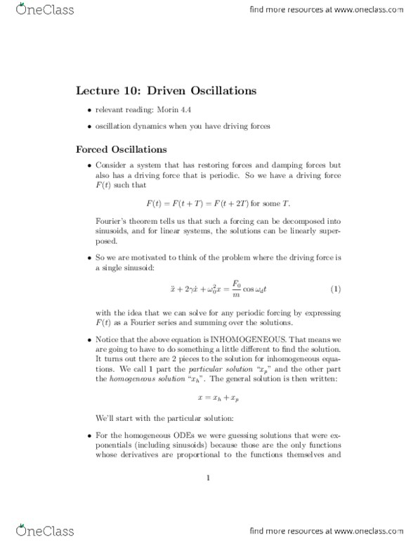 PHY354H1 Lecture Notes - Damping Ratio, Fourier Series thumbnail