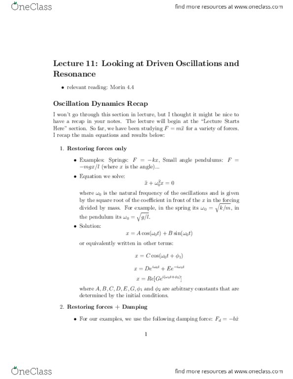 PHY354H1 Lecture Notes - Exponential Decay, Damping Ratio, Step Function thumbnail