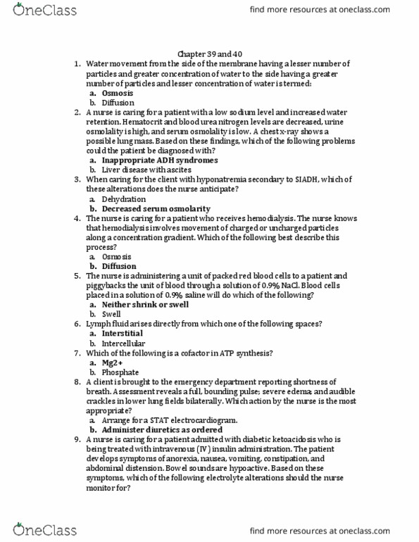 NURSE-UN 1435 Chapter Notes - Chapter 39 and 40: Respiratory Acidosis, Palpitations, Metabolic Alkalosis thumbnail