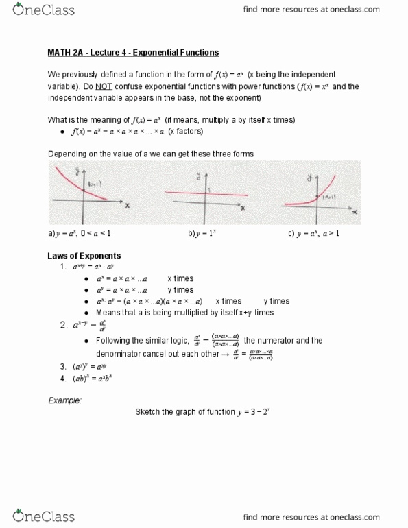 MATH 2A Lecture 4: MATH 2A - Lecture 4 - Exponential Functions cover image