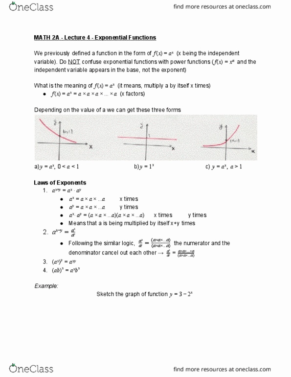 MATH 2A Lecture 4: MATH 2A - Lecture 4 - Exponential Functions thumbnail