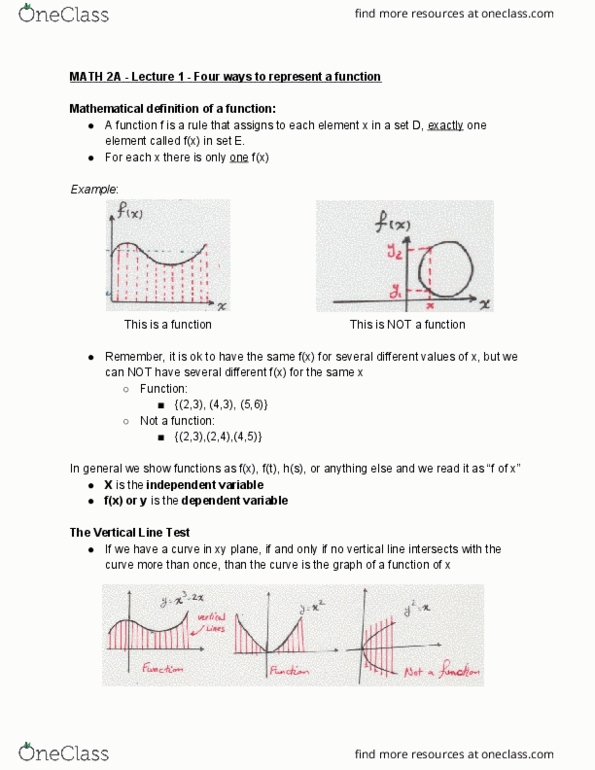 MATH 2A Lecture 1: MATH 2A - Lecture 1 - Four ways to represent a function cover image