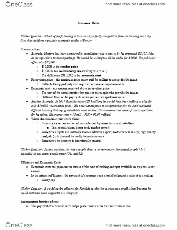 CAS EC 101 Lecture Notes - Lecture 17: Artificial Scarcity, Rent-Seeking, Competitive Equilibrium thumbnail