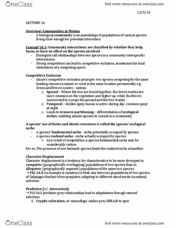 01:119:115 Lecture Notes - Lecture 26: Aposematism, Keystone Species, Decomposer thumbnail