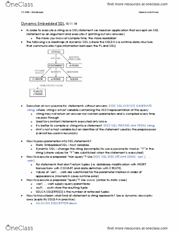 CS348 Lecture Notes - Lecture 6: Database, Embedded Sql, Compile Time thumbnail