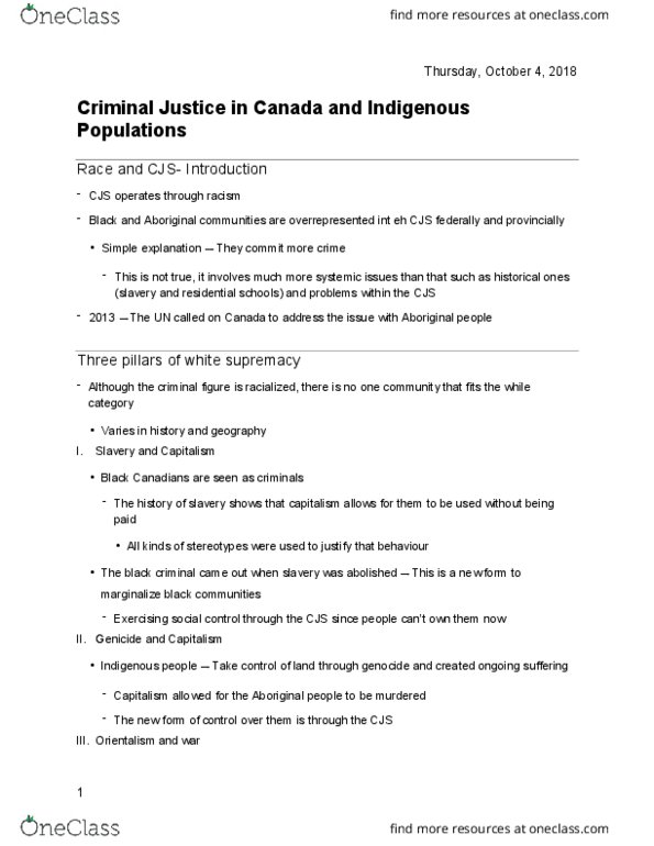 CRM 3318 Lecture Notes - Lecture 5: Saskatoon Freezing Deaths, Angela Davis, Neocolonialism thumbnail