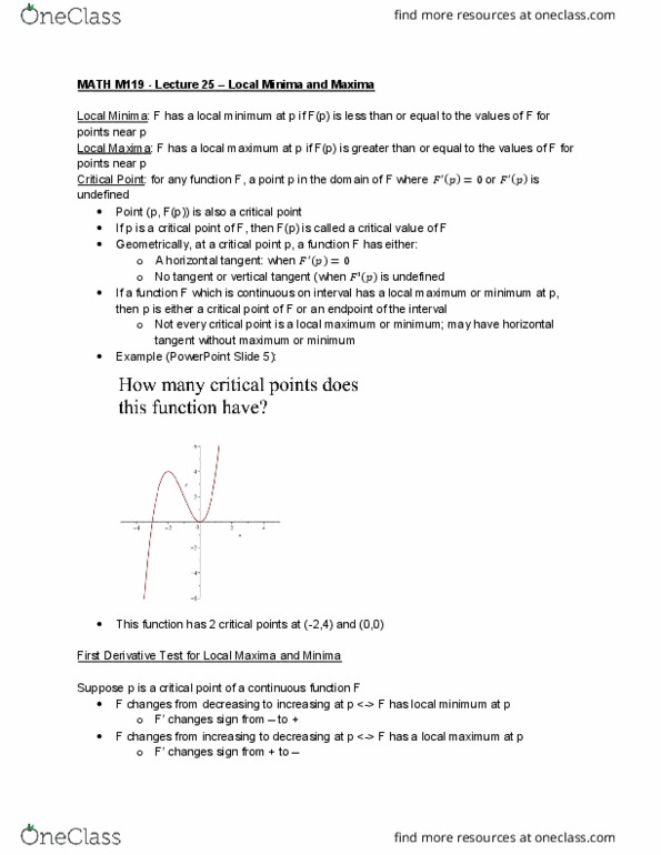 MATH-M 119 Lecture Notes - Lecture 25: Maxima And Minima, Microsoft Powerpoint cover image