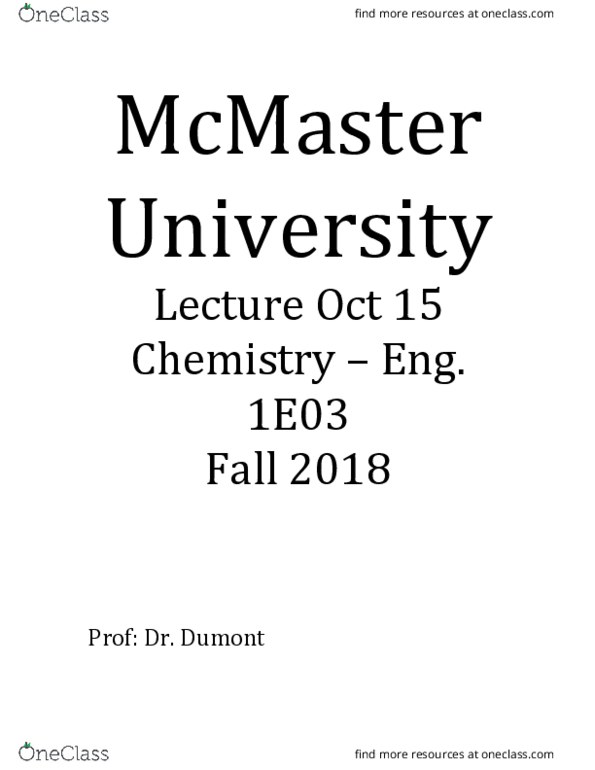 CHEM 1E03 Lecture Notes - Lecture 18: Conjugate Acid, Fluorine, Half-Reaction cover image