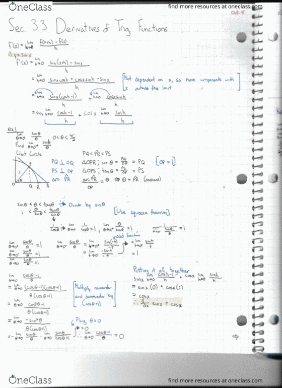 Calculus 1000A/B Lecture 18: Sec. 3.3 Derivatives of Trigonometric Functions cover image