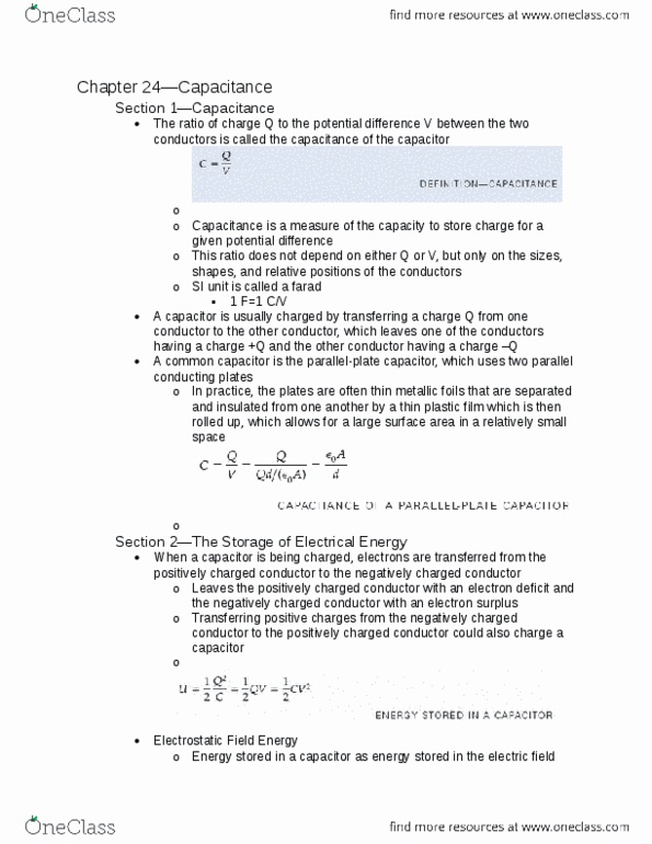 PHYS 24100 Chapter Notes - Chapter 24: Farad, Surface Charge, Electrical Breakdown thumbnail