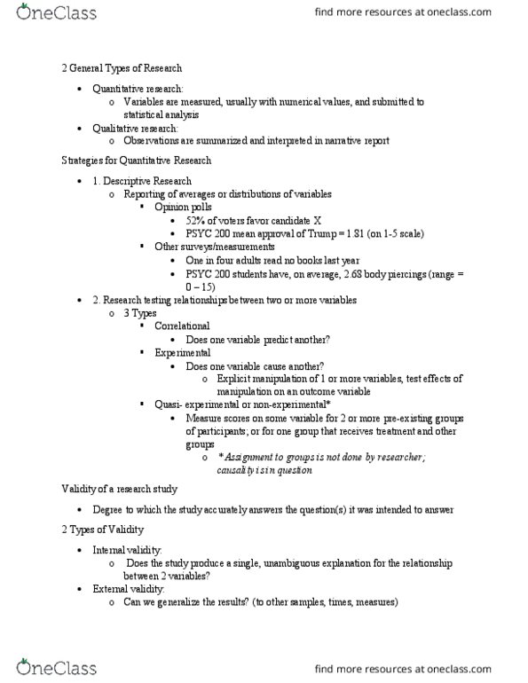 PSYC 200 Lecture Notes - Lecture 11: External Validity, Internal Validity, Quasi thumbnail