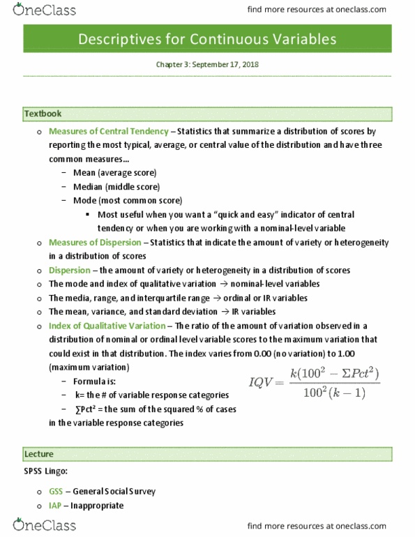 Sociology 2205A/B Lecture Notes - Lecture 2: Quartile, Skewness, General Social Survey thumbnail