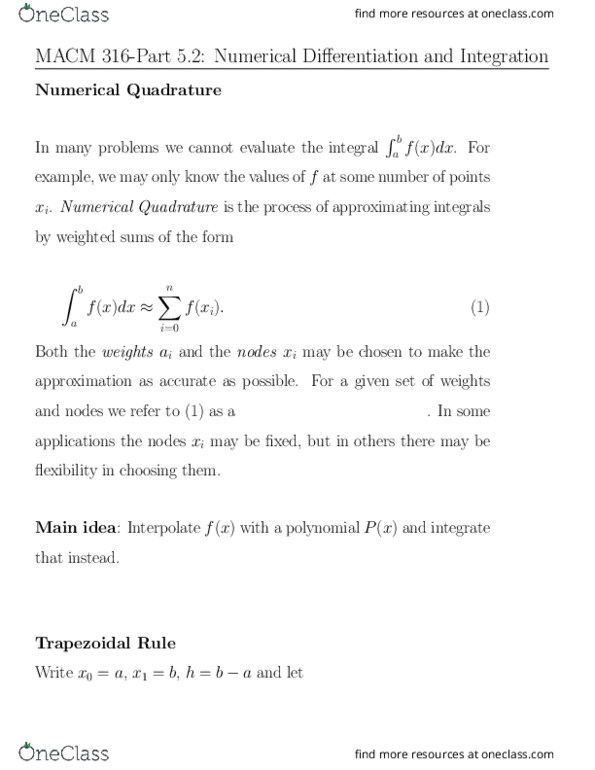 MACM 316 Lecture Notes - Lecture 11: Lagrange Polynomial, Mean Value Theorem, Numerical Integration thumbnail