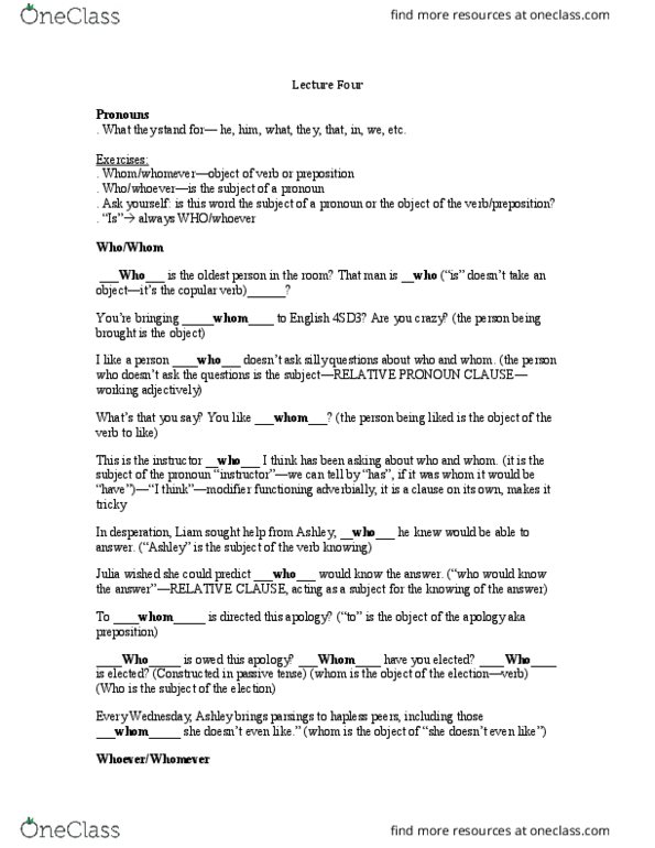 ENGLISH 4SD3 Lecture Notes - Lecture 4: Relative Pronoun, Preposition And Postposition thumbnail