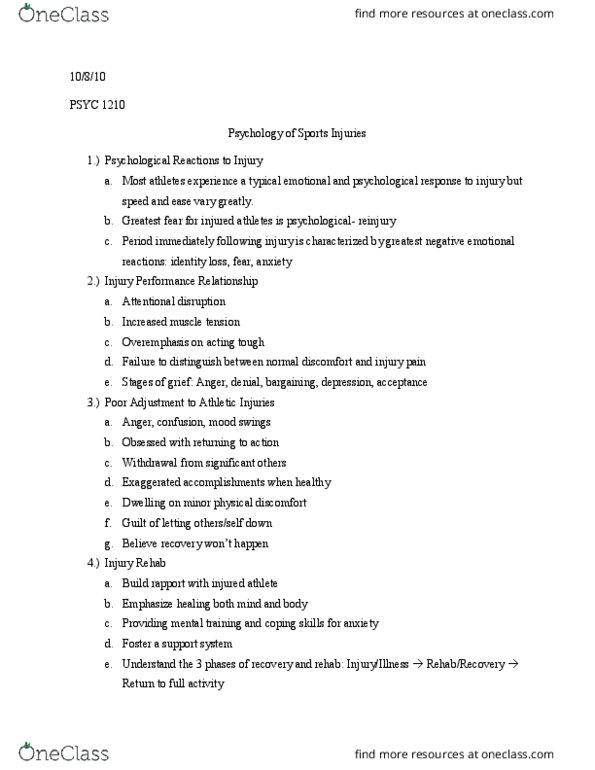 PSYC 1210 Lecture Notes - Lecture 10: Sports Medicine thumbnail