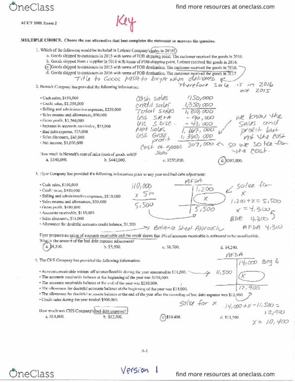 ACCT 2001 Midterm: ACCT2001 Term Test 2 2017 Spring Version 1 Solutions