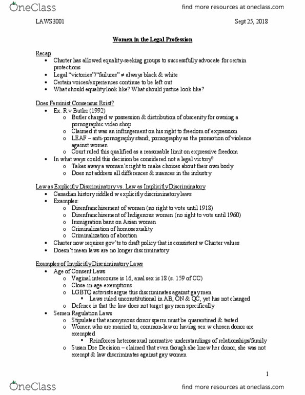 LAWS 3001 Lecture Notes - Lecture 3: Beverley Mclachlin, Sex Club, Lgbt Culture thumbnail