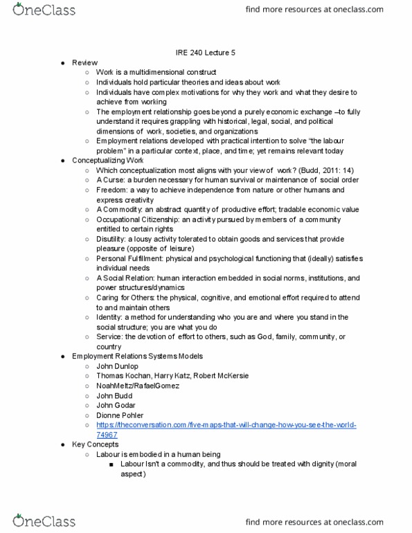 IRE240H1 Lecture Notes - Lecture 5: Procedural Justice, Pareto Efficiency, Deskilling thumbnail