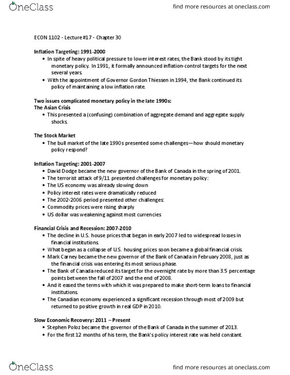 ECON 1102 Lecture Notes - Lecture 17: Money Supply, Output Gap, Market Clearing thumbnail