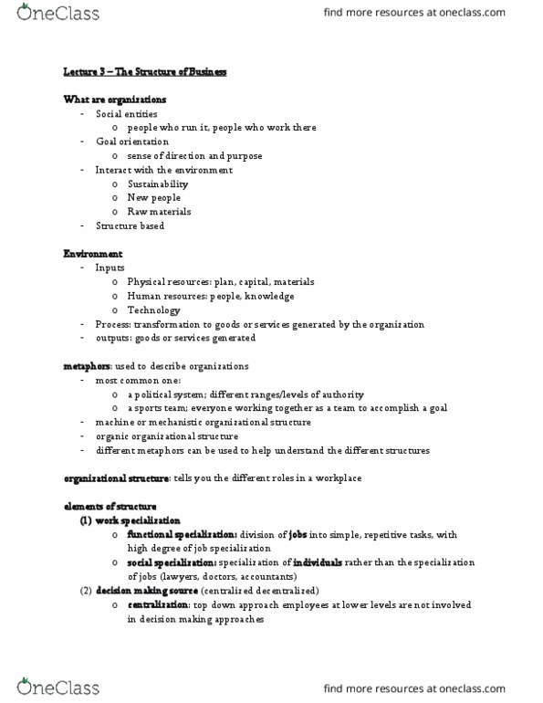 ADMS 1000 Lecture Notes - Lecture 3: Outsourcing, Learning Organization, Contingency Theory thumbnail