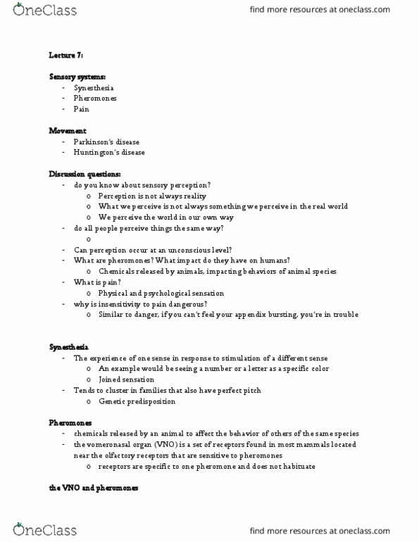 PSYC 2240 Lecture Notes - Lecture 7: Parietal Lobe, Substance P, Calcitonin Gene-Related Peptide thumbnail