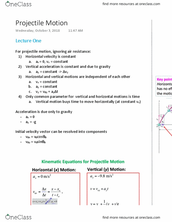 Physics 1028A/B Lecture Notes - Lecture 7: Projectile Motion thumbnail
