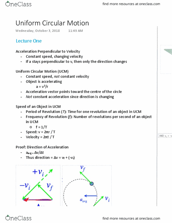 Physics 1028A/B Lecture Notes - Lecture 8: Mandala 2, Circular Motion thumbnail