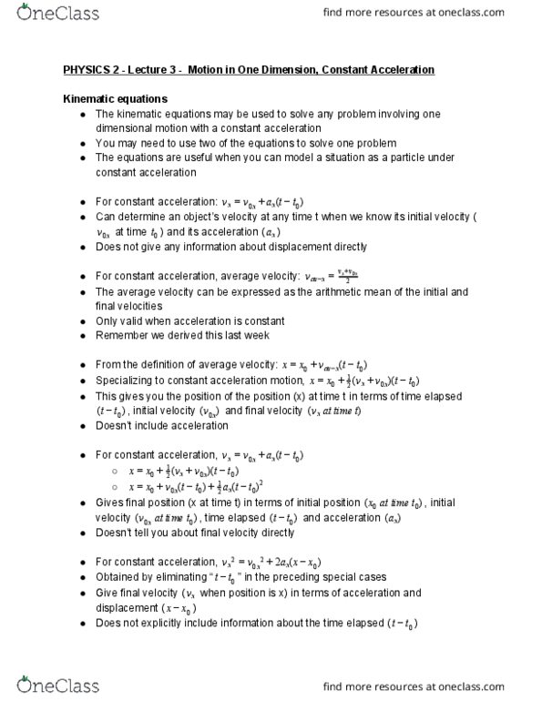 PHYSICS 2 Lecture Notes - Lecture 6: Projectile Motion, One Direction, Advanced Vector Extensions cover image