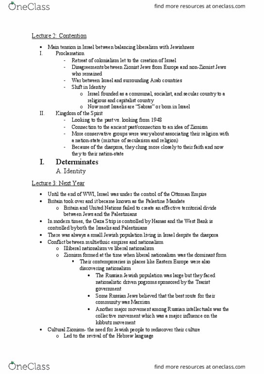 POL 388 Lecture Notes - Lecture 3: Revisionist Zionism, Labor Zionism, Religious Zionism thumbnail